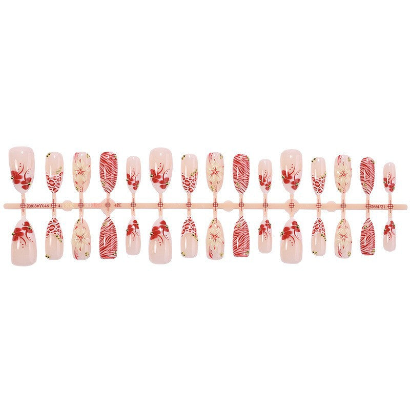 Artificial Nail Set with Floral Design and Gold Accents Stornfield