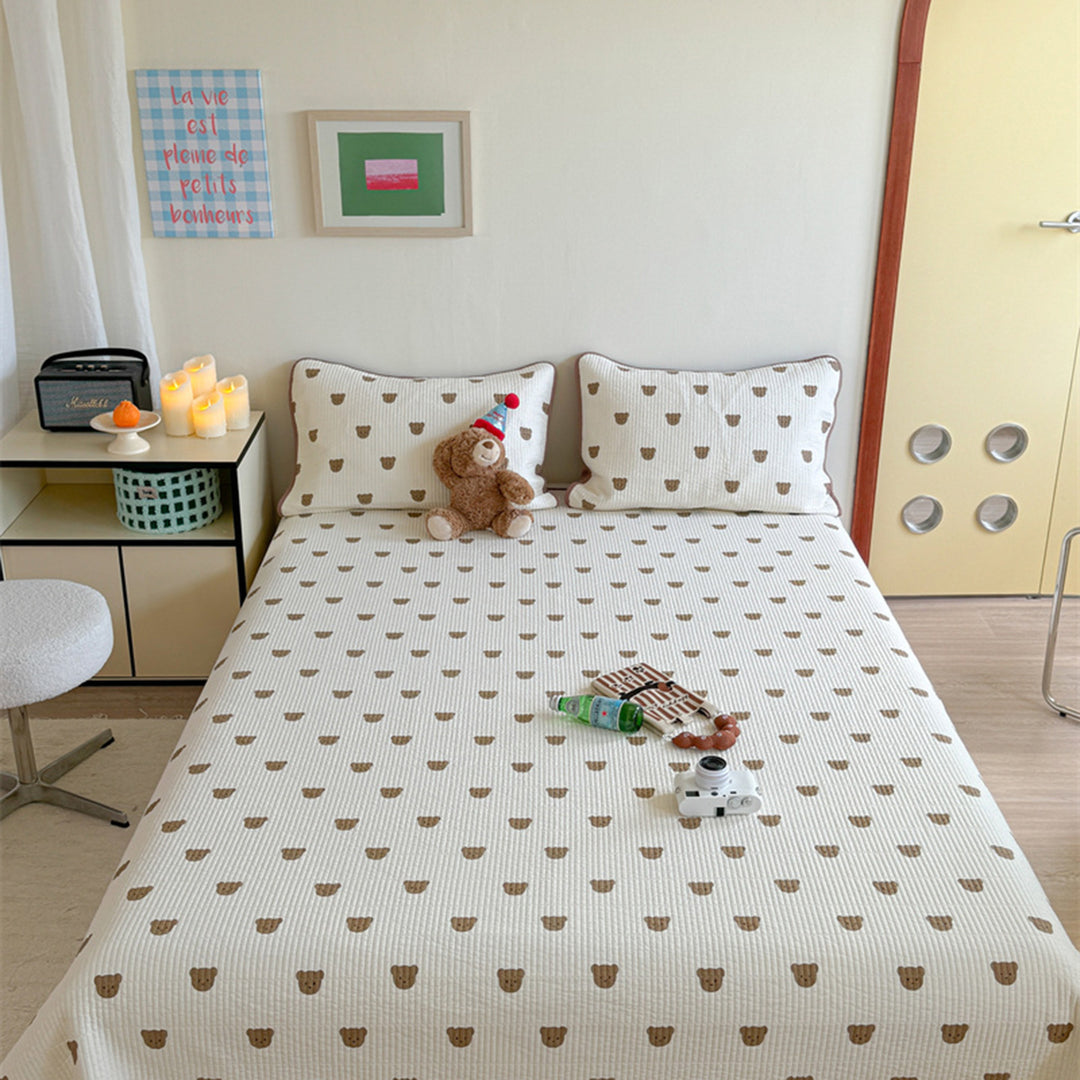 Lightweight Cotton Kantha-Style Reversible Coverlet and Piped Pillow Sham Set