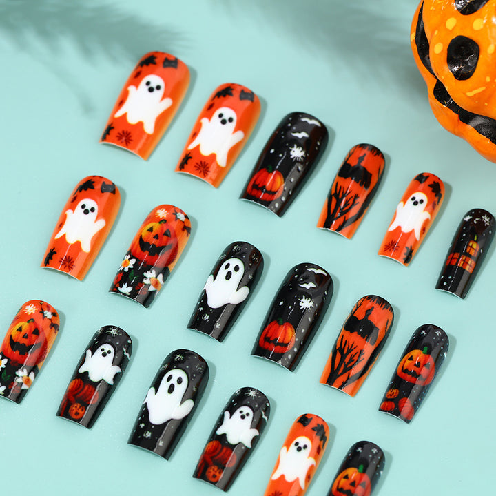 Creative Halloween Art Nails with Ghost and Pumpkin Design Stornfield