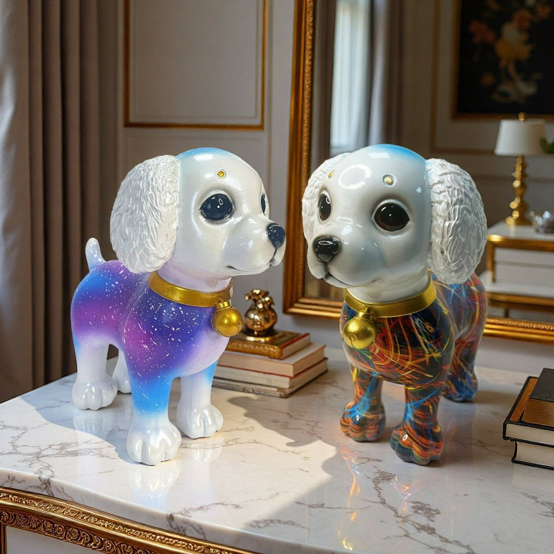 Artful dog sculpture with colorful design Stornfield