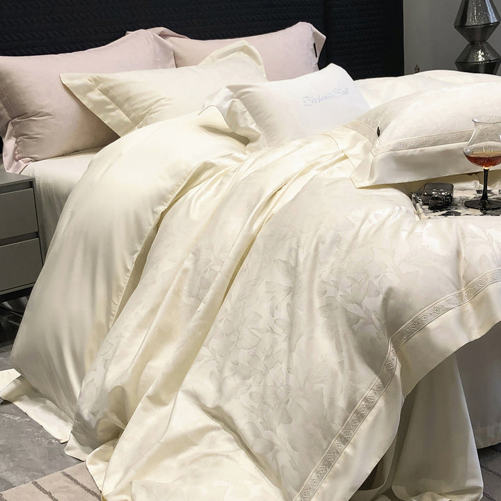 Luxury Textured-Border Egyptian Cotton Duvet Cover Set with Decorative Shams