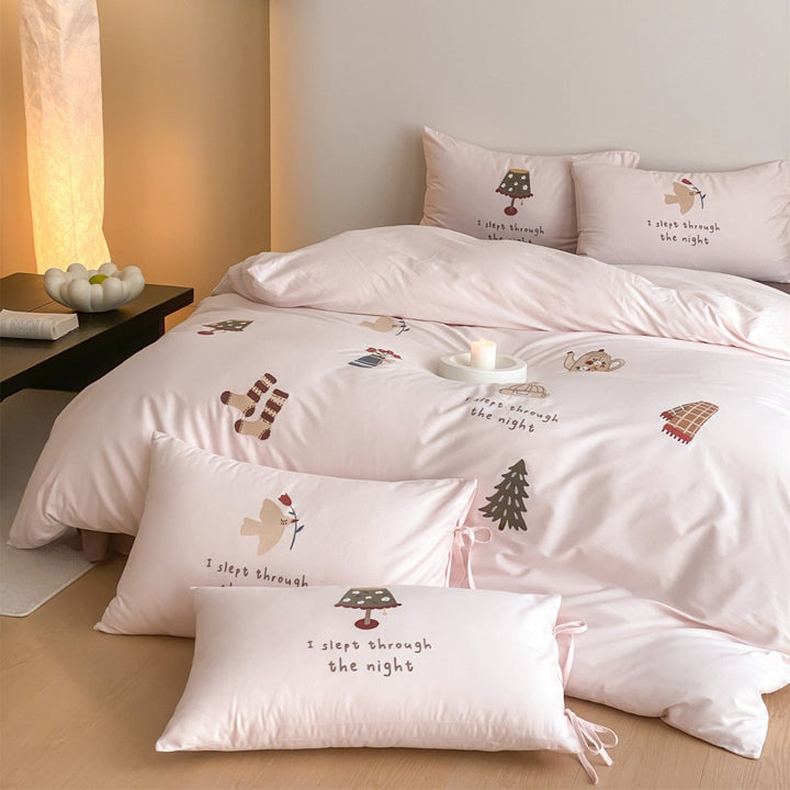 Printed Cotton Sateen Duvet Cover Set with Playful Sleep Motifs