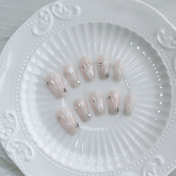 Decorative Press-On Nail Art Set with Luxury Sparkle Accents