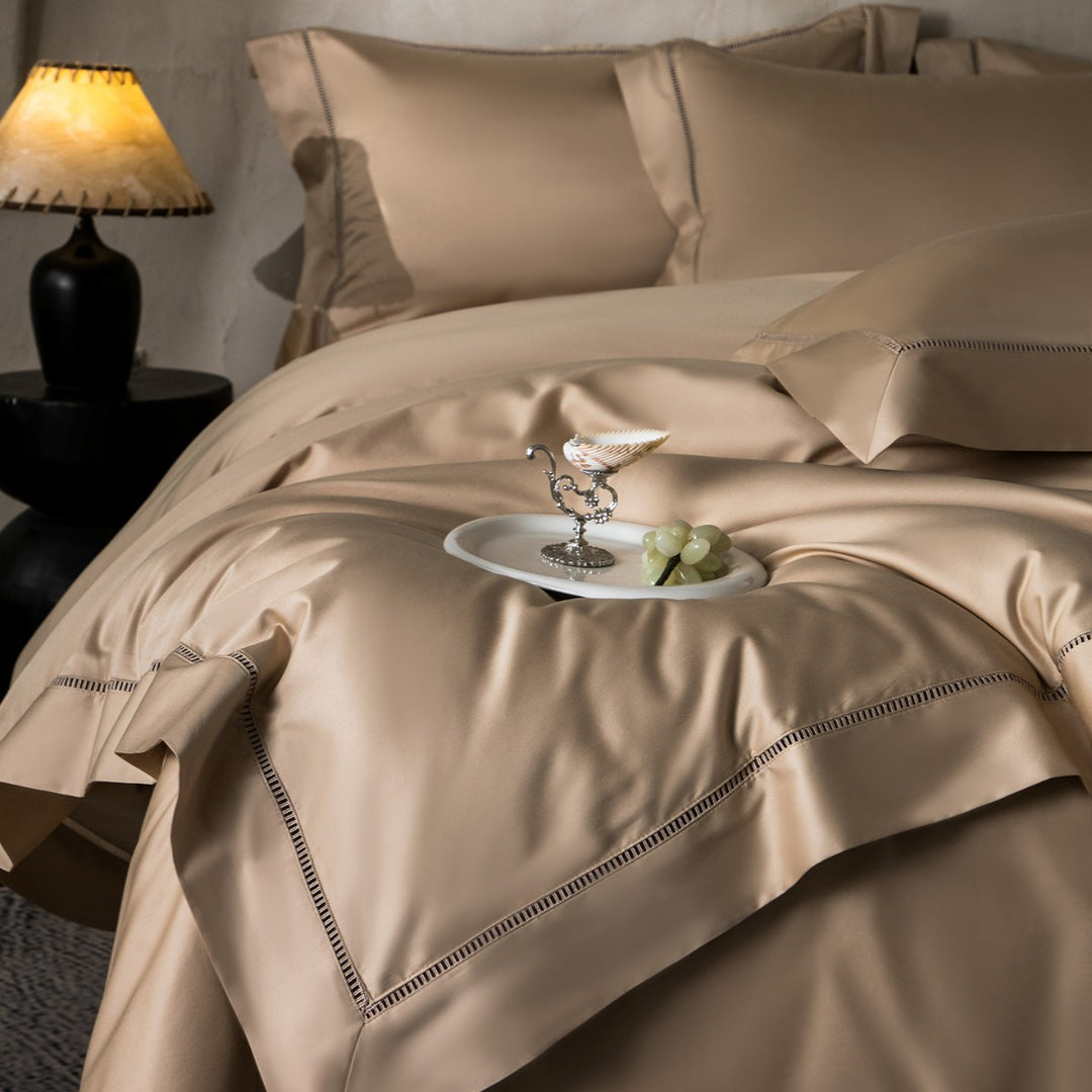 Luxury Silky Sateen Duvet Cover Set with Ladder-Stitch Hem and Decorative Ruffle