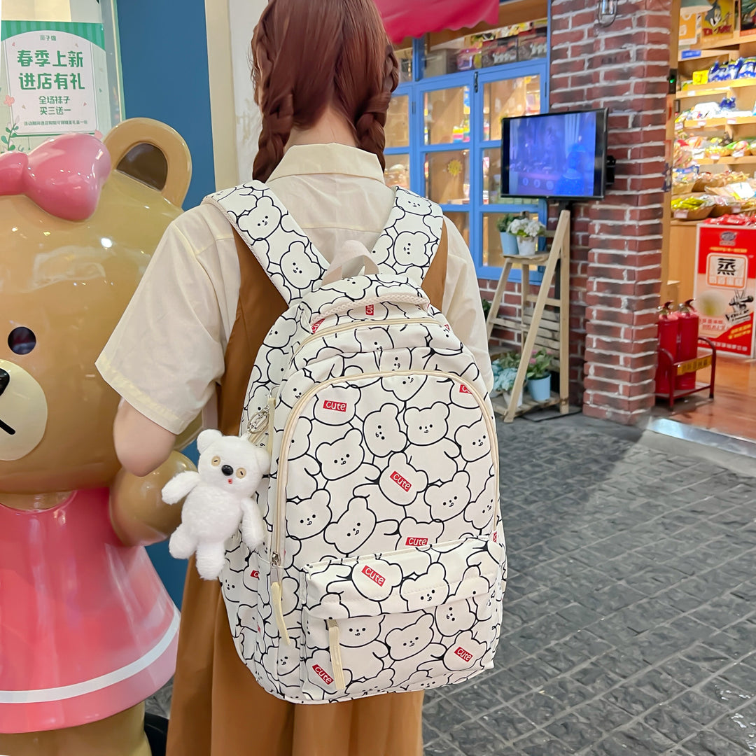 Backpack with Cute Bear Pattern and Functional Compartments Stornfield