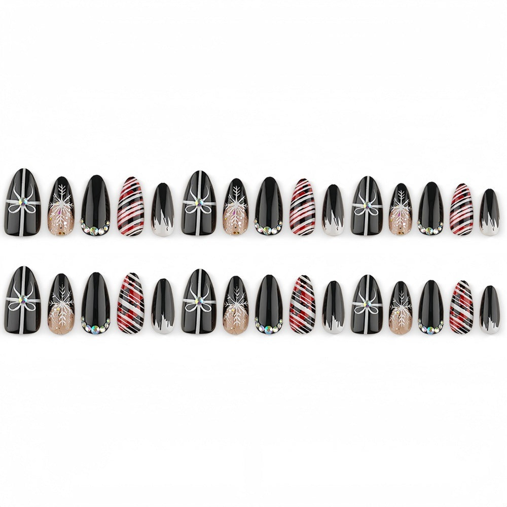Artificial nail set with festive design and glitter accents Stornfield