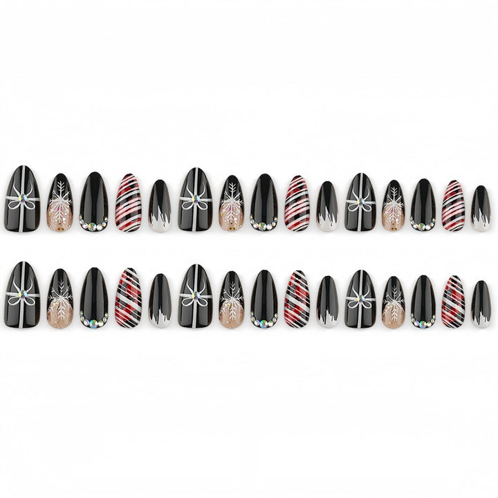 Artificial nail set with festive design and glitter accents Stornfield