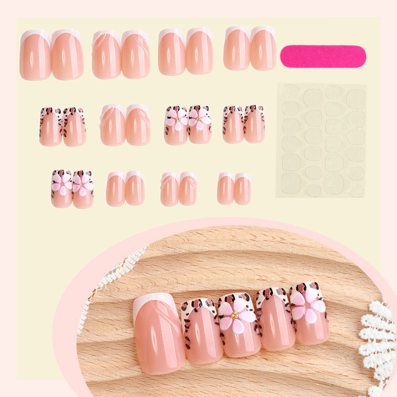 Artistic Floral and Leopard Print Press-On Nails Set Stornfield