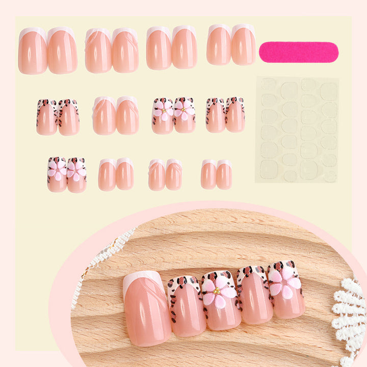 Artistic Floral and Leopard Print Press-On Nails Set Stornfield