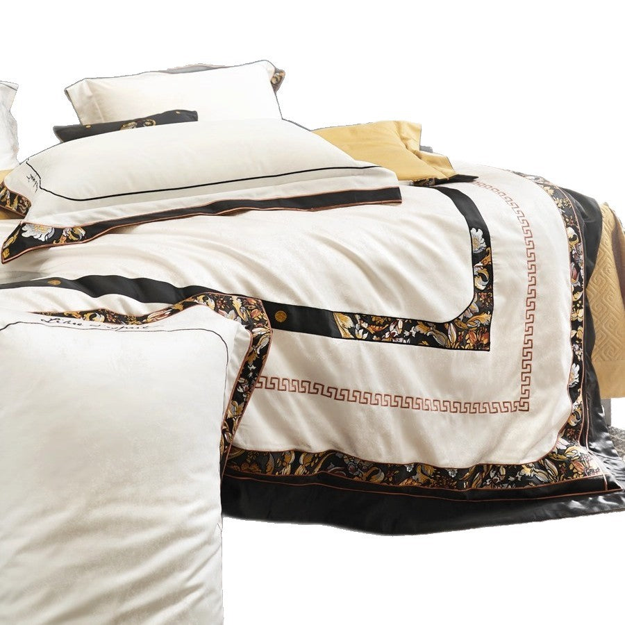 Luxury Jacquard Damask Cotton-Sateen Duvet Cover Set with Envelope Pillow Shams