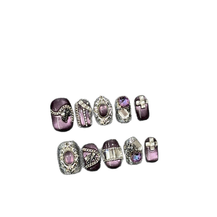 Elegant Gemstone-Decorated Press-On Nail Set