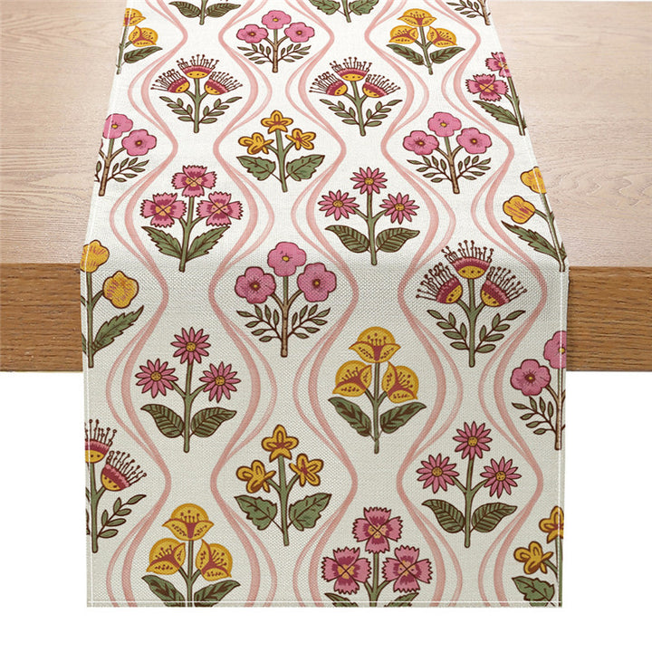 Decorative Cotton-Linen Table Runner with Printed Floral Bouquet Pattern