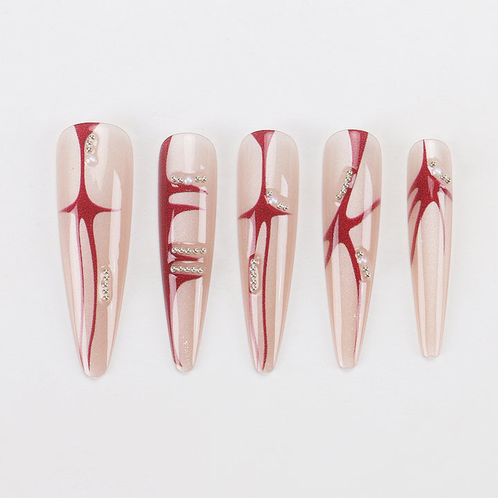 Artistic Stiletto Press-On Nails with Unique Abstract Design Stornfield
