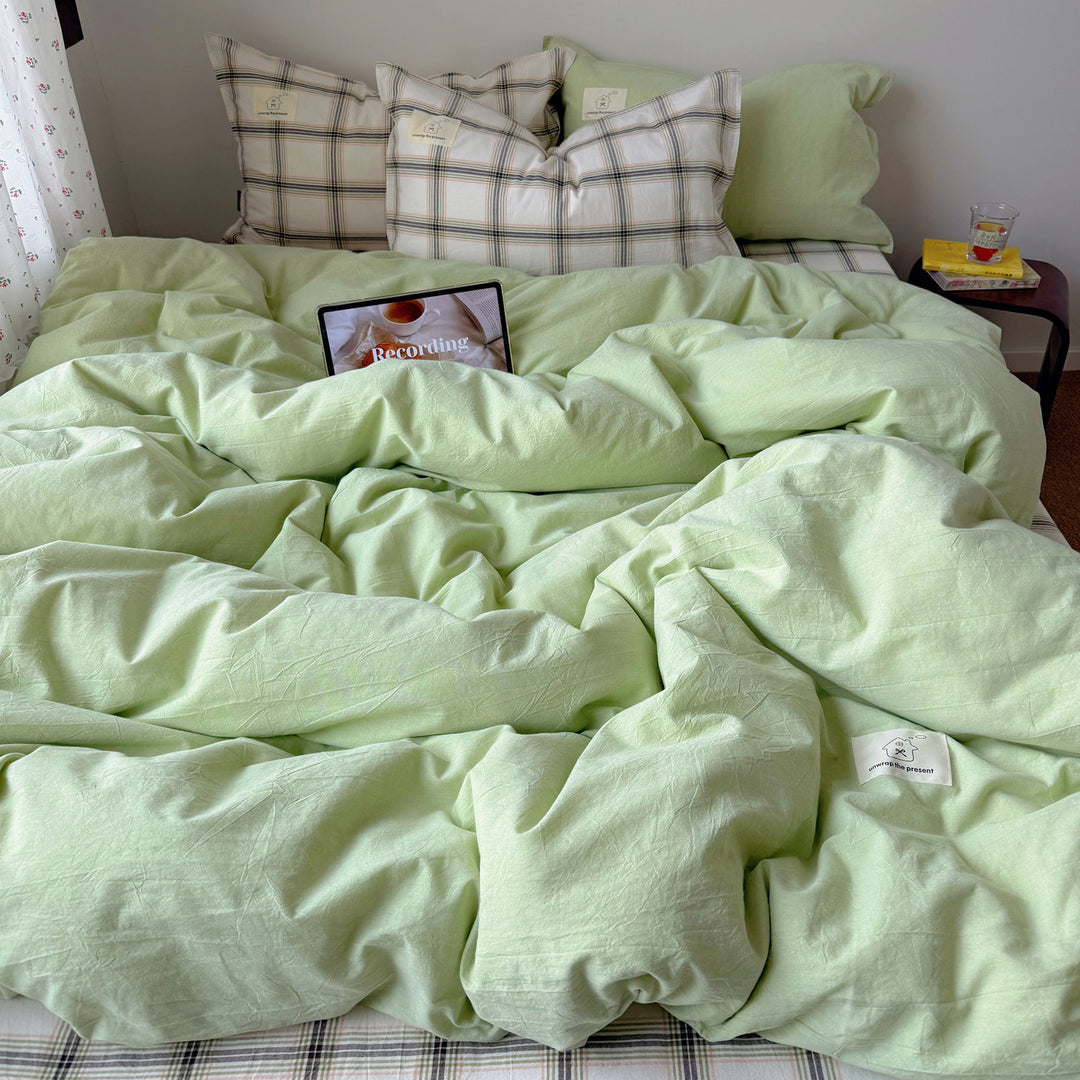 Breathable Cotton-Linen Reversible Duvet Cover Set with Natural Crinkle Texture