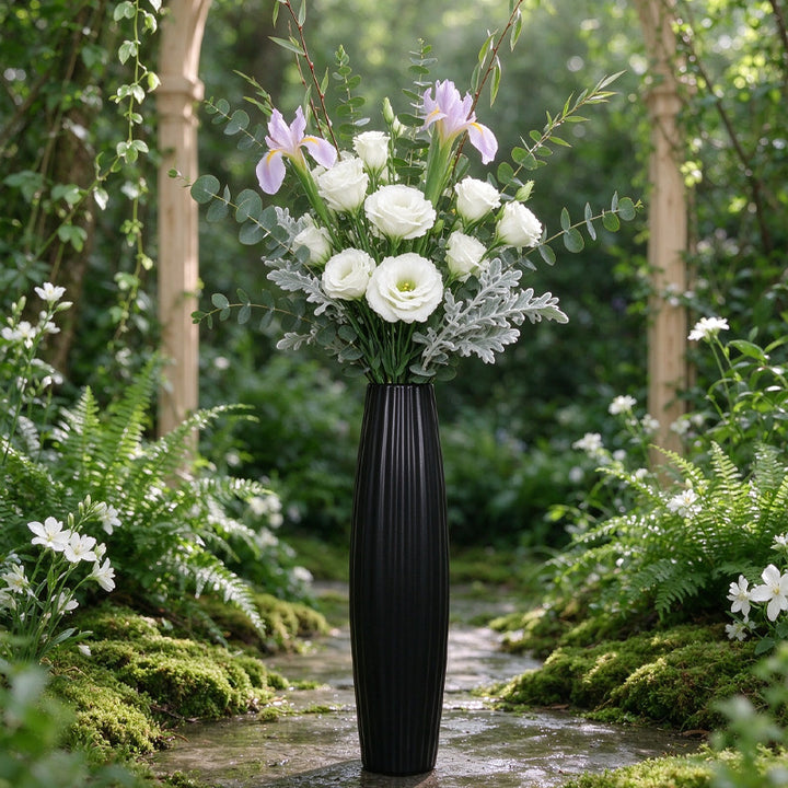 Elegant Ribbed Ceramic Floor Vase Stornfeild