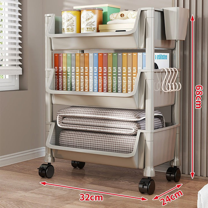 Compact Two-Tier Rolling Utility Cart with Deep Removable Plastic Bins
