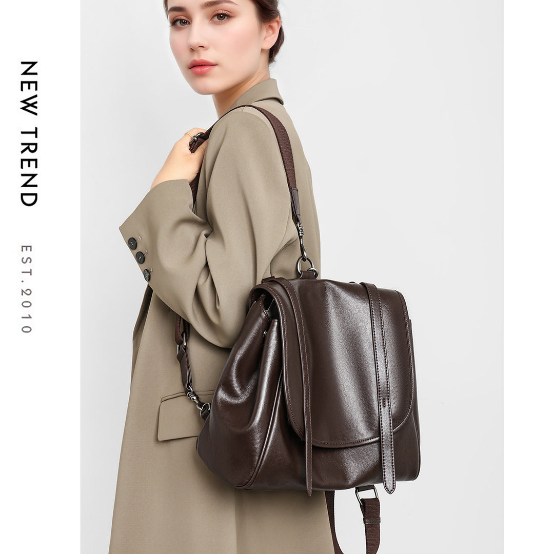 Structured Flap-Top Leather Shoulder Satchel with Convertible Straps