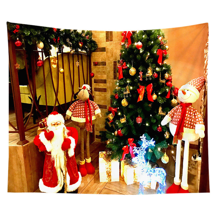 Lightweight Polyester Christmas Fireplace Scene Wall Tapestry Home Decor