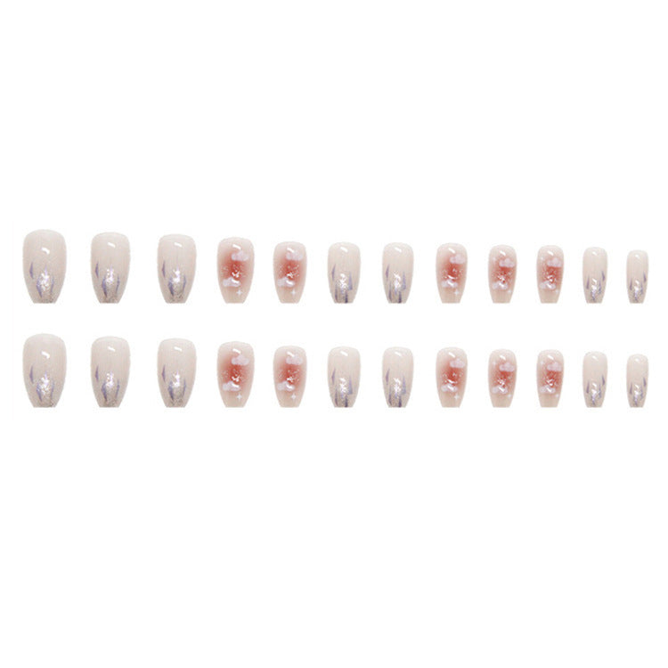 Artificial nail set with floral design and glitter accents Stornfield