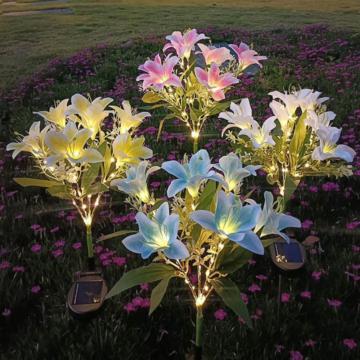 Solar LED Lily Garden Stake Light With Integrated Fairy String And Lifelike Silk Petals Stornfield