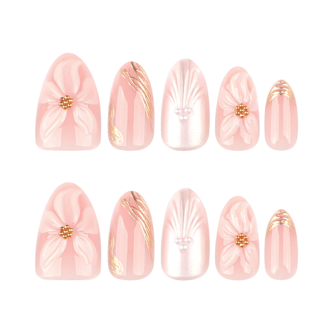 Artificial Press-On Nails with Elegant Flower Design Stornfield