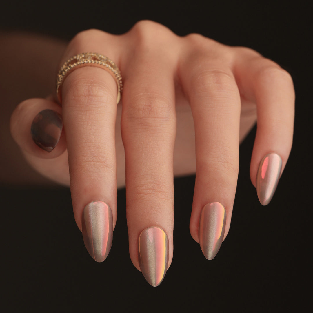 Elegant Artistic Stiletto Nails with Shimmering Gradient Stornfield