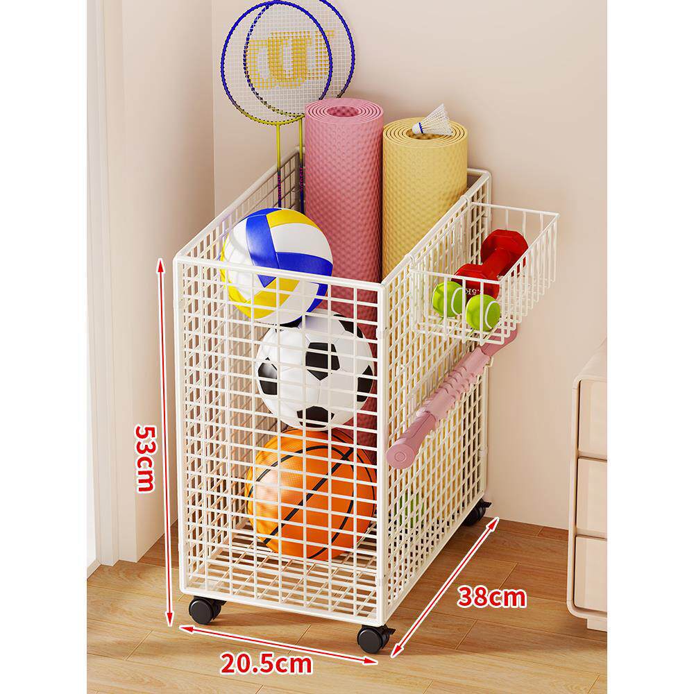 Narrow Mobile Wire Sports Gear Storage Cart for Balls and Yoga Mats with Casters