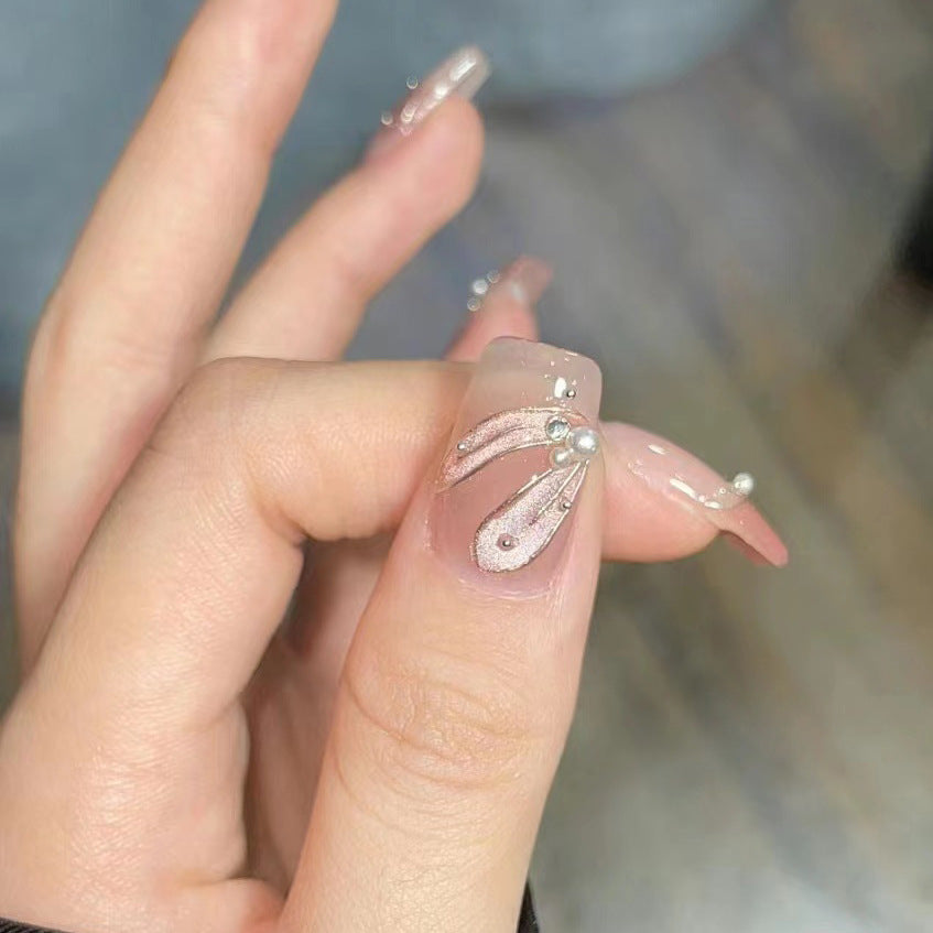 Decorative Press-On Nail Set with Pearl Accents Stornfield