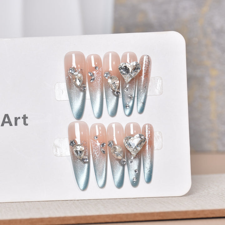 Artistic Crystal-Embellished Press-On Nail Art Stornfield