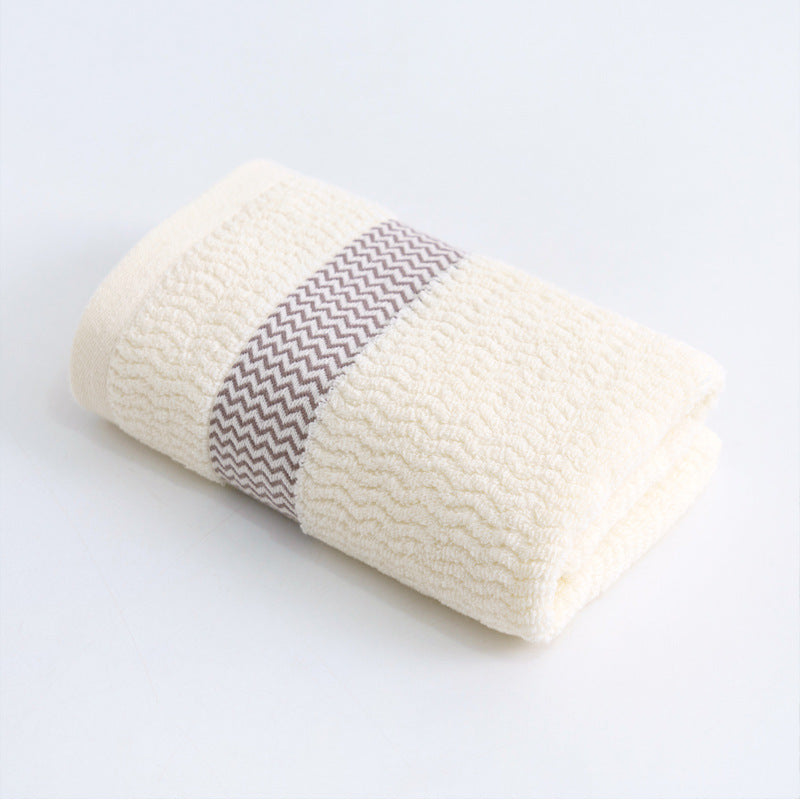 High-quality terry towel with dense pile and decorative zigzag border