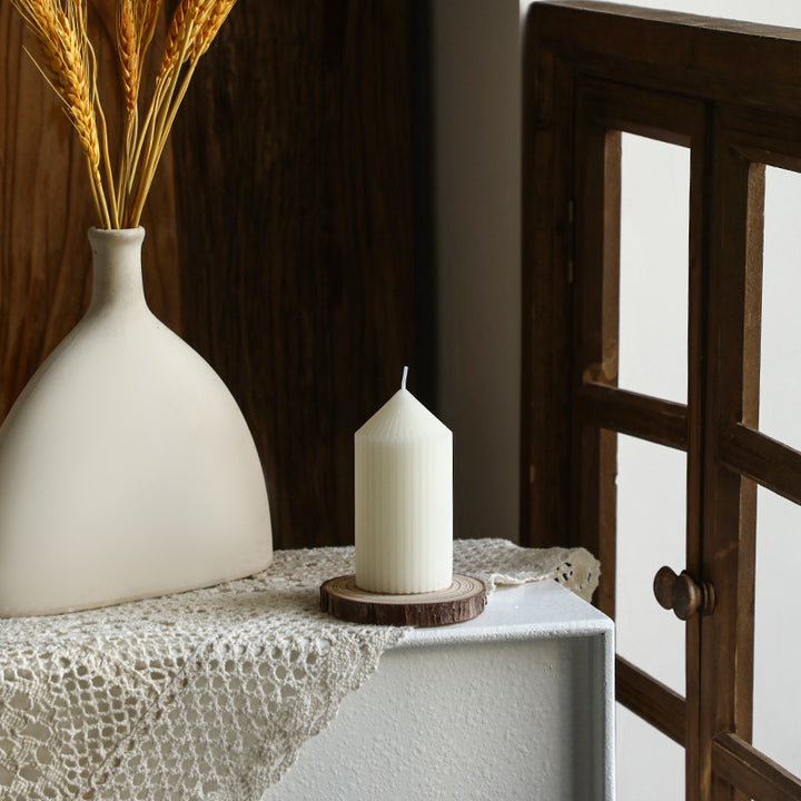 Vertical-Ribbed Unscented Pillar Candle for Mantel & Centerpiece