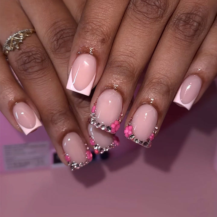 Decorative Rhinestone French Tip Press-On Nails Stornfield