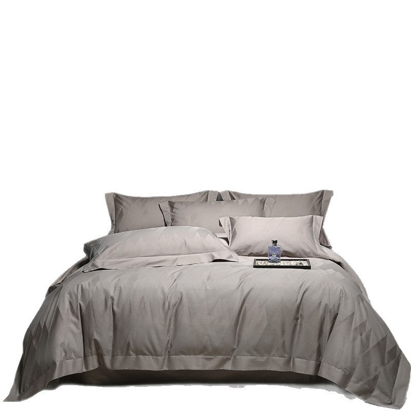 Luxury Jacquard Diamond-Textured Cotton Sateen Duvet Cover Set with Envelope Pillow Shams