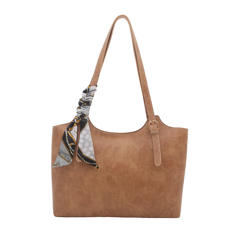 Elegant Faux Leather Tote Handbag with Scarf Detail