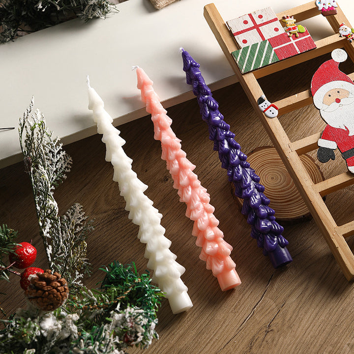 Sculptural Pine-Scale Tall Taper Candle for Holiday Centerpiece