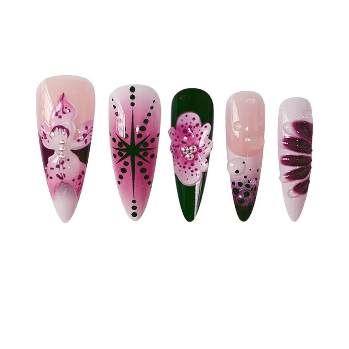 Floral Embellished Stiletto Nail Art Stornfield