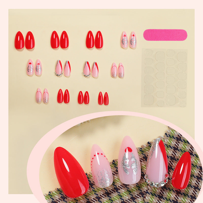 Artistic Press-On Nail Set with Heart and Glitter Accents Stornfield