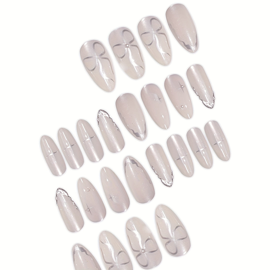 Elegant Press-On Nail Art with Floral Accents Stornfield