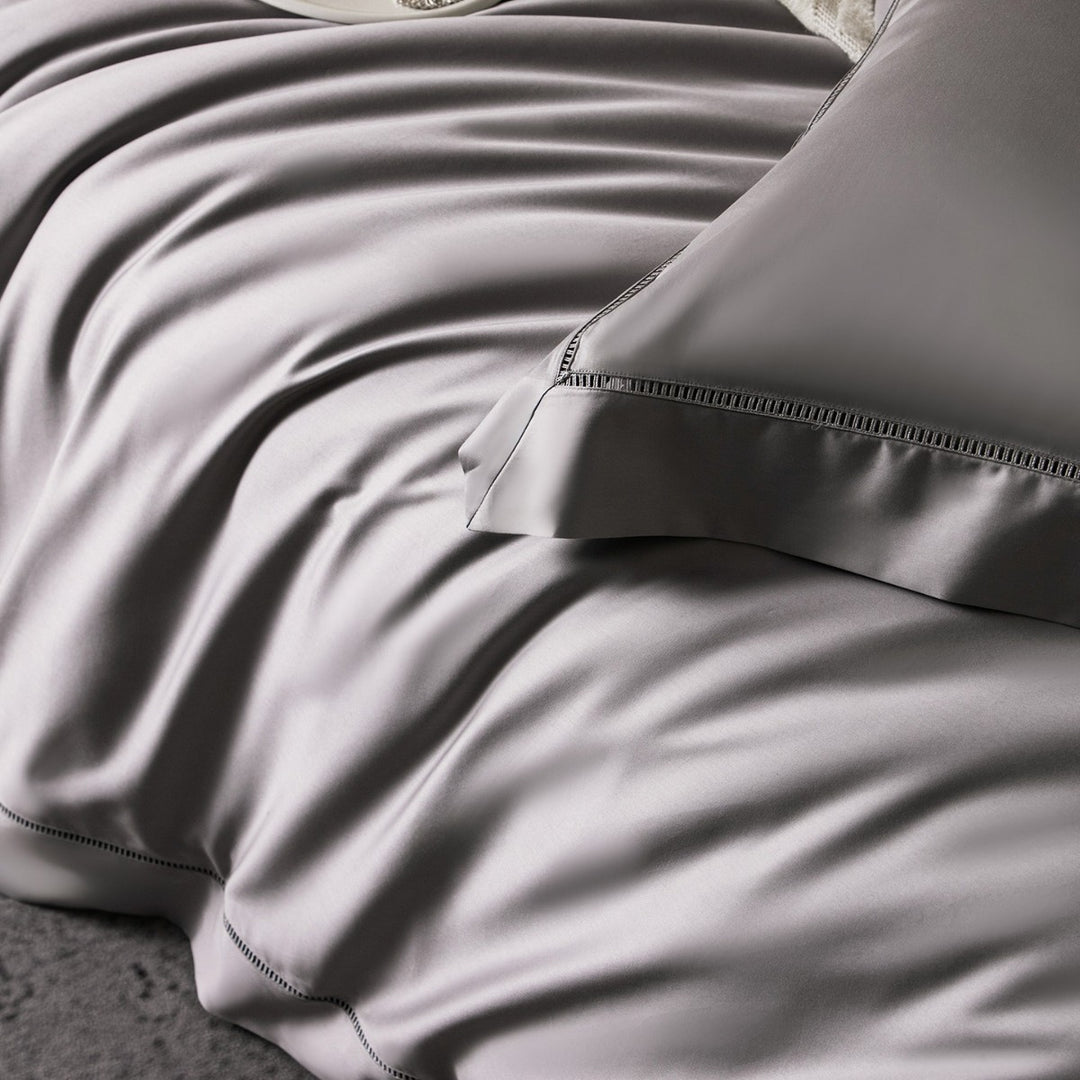 Luxury Silky Sateen Duvet Cover Set with Ladder-Stitch Hem and Decorative Ruffle