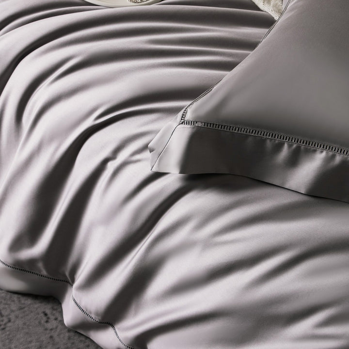 Luxury Silky Sateen Duvet Cover Set with Ladder-Stitch Hem and Decorative Ruffle