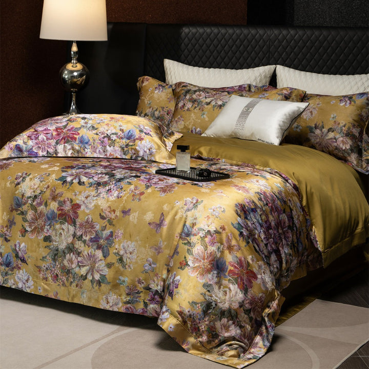 Premium Floral-Print Sateen Duvet Cover & Sham Set