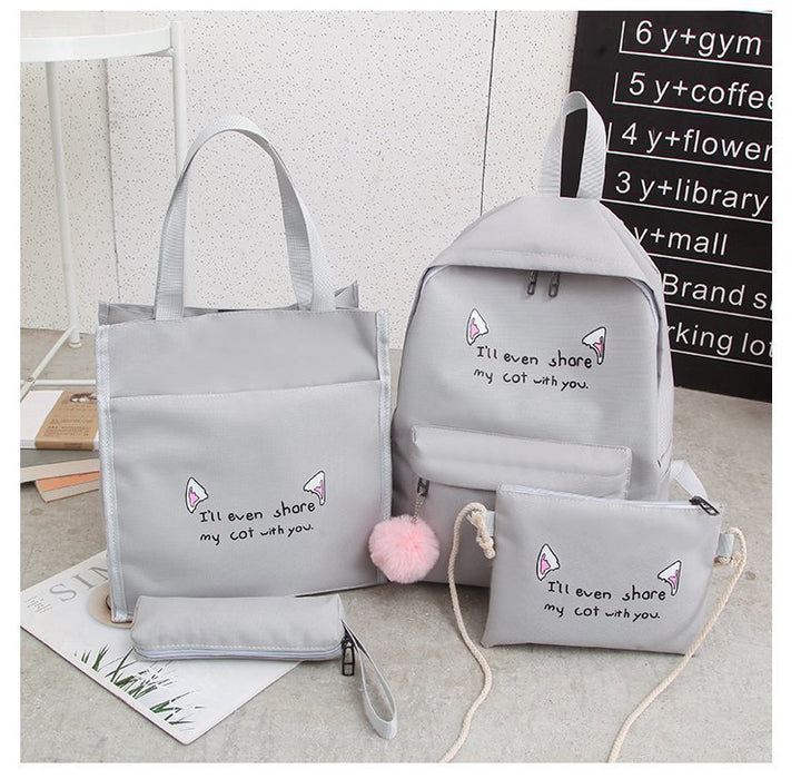 Fun-Themed Cat Print Backpack Set Stornfield