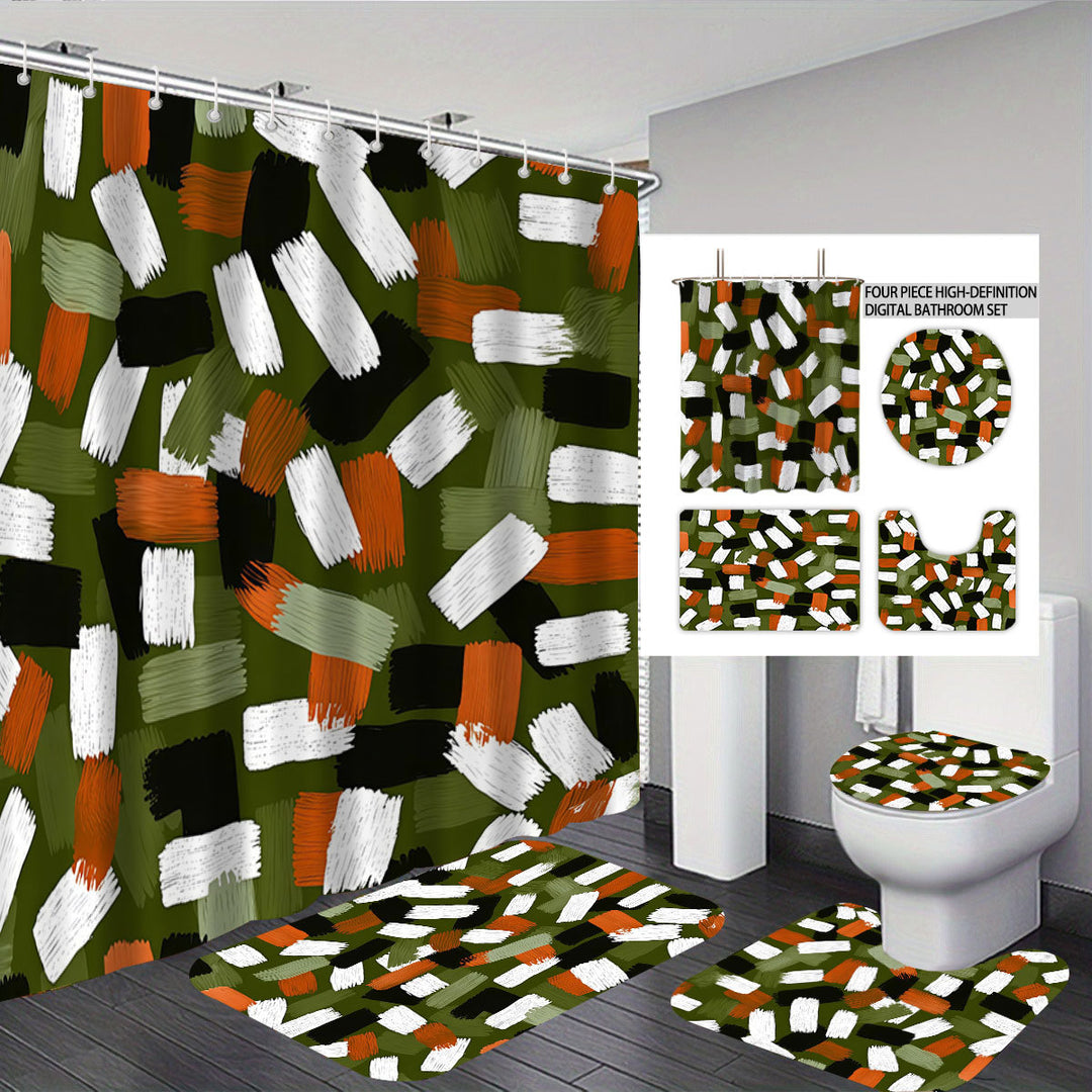 Bold Brushstroke Pattern Four-Piece Bathroom Set Stornfield