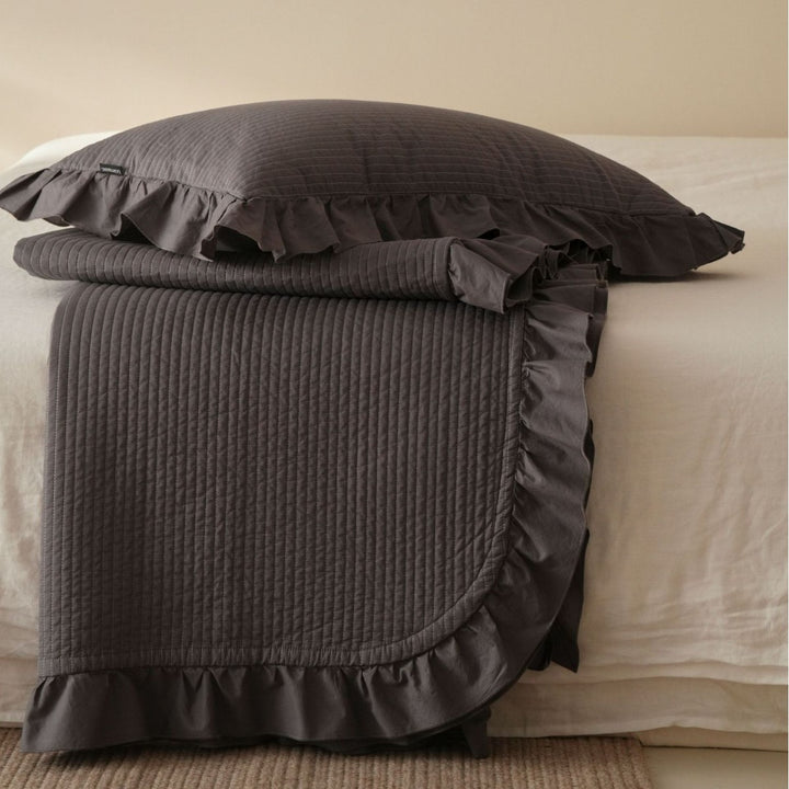 Reversible Washed Cotton Duvet Cover Set with Ruffled Edge and Plush Down-Alternative Comforter