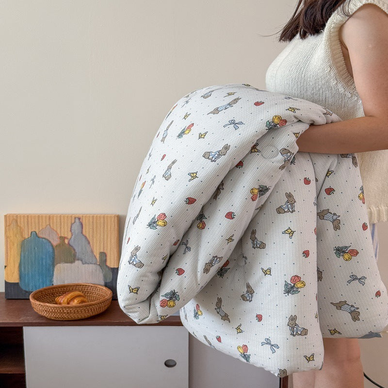 Plush Quilted Cat-Print Comforter Duvet for Bed and Couch