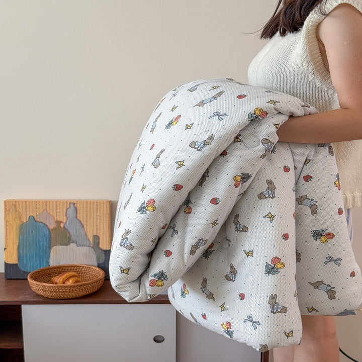 Plush Quilted Cat-Print Comforter Duvet for Bed and Couch
