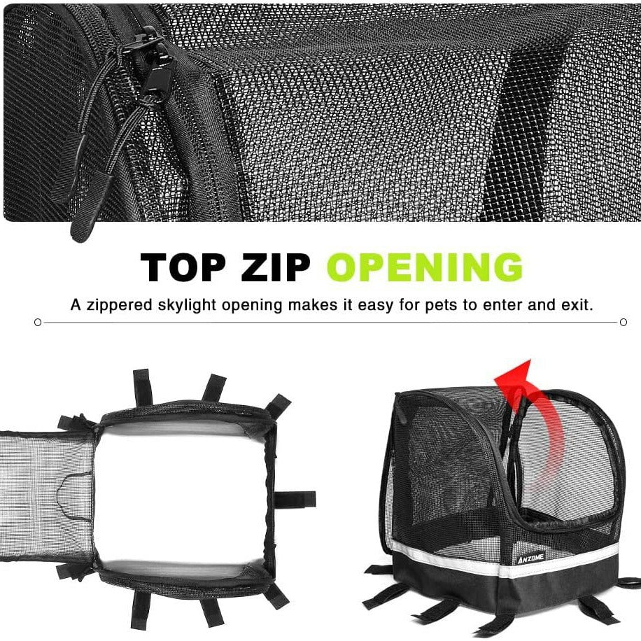 front-mount bicycle pet carrier basket with mesh canopy, reflective trim and adjustable straps Stornfield