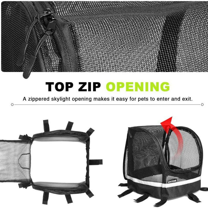 front-mount bicycle pet carrier basket with mesh canopy, reflective trim and adjustable straps Stornfield