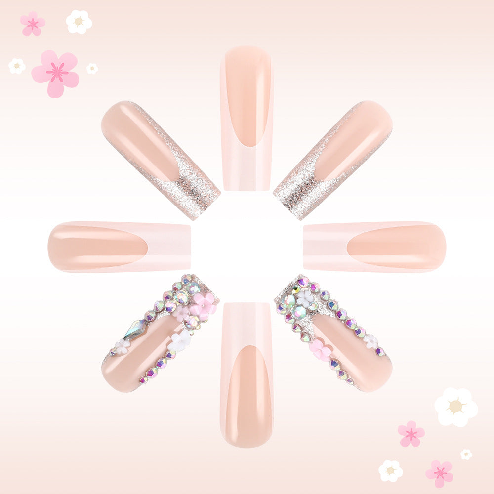 Artistic Press-On Nail Art Set with Floral Accents Stornfield