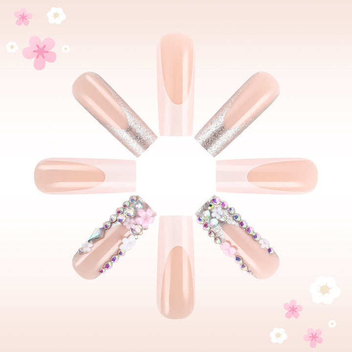 Artistic Press-On Nail Art Set with Floral Accents Stornfield